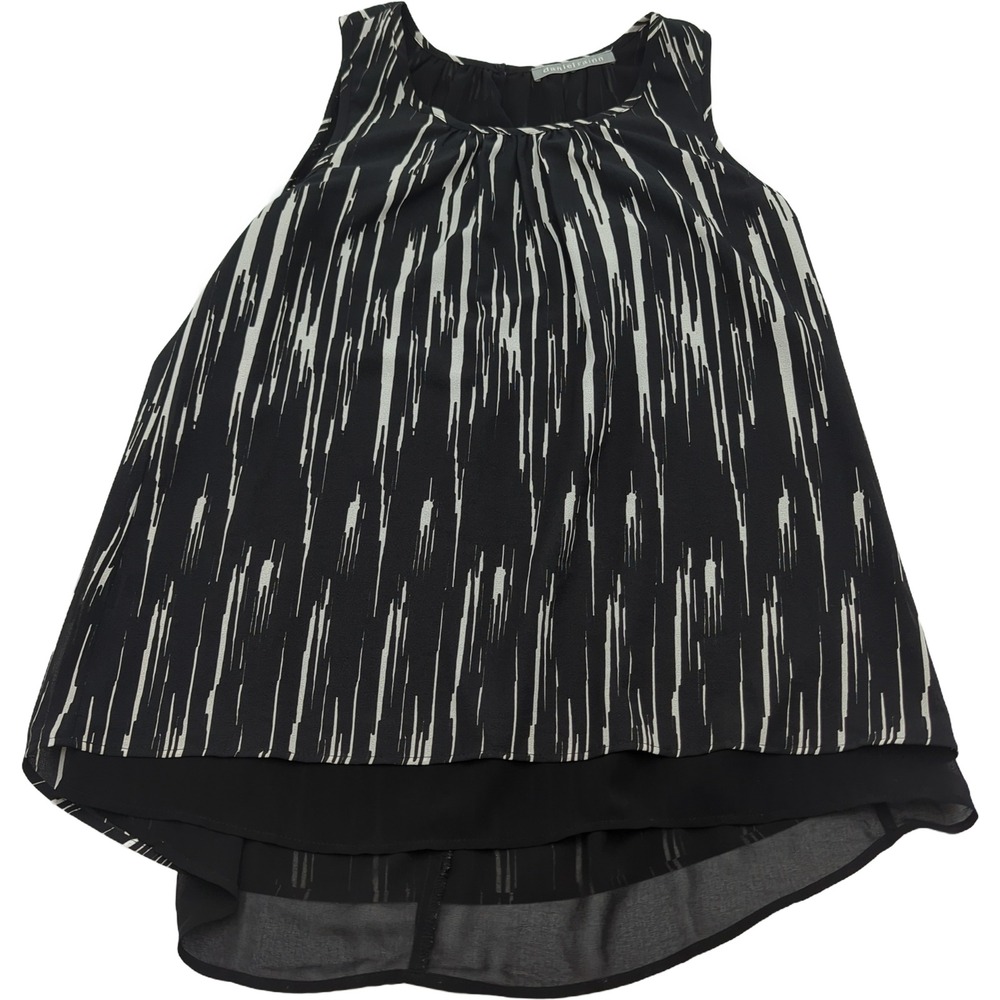 Daniel Rainn Black White Abstract Print Sleeveless High Low Blouse Medium